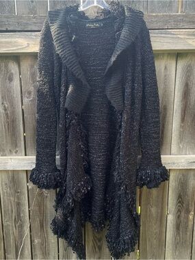 Pretty Angel Black Textured Open-Front Women's Sweater Cardigan
